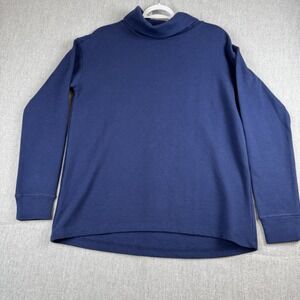 Lands' End Women's Long Sleeve Waffle Funnel Neck Top, Dark blue, Size Medium